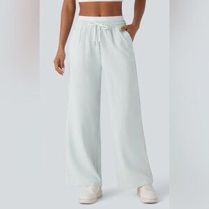 HALARA Double-Layer Mid-Rise Drawstring Pockets Stripe Straight Leg Casual Pants